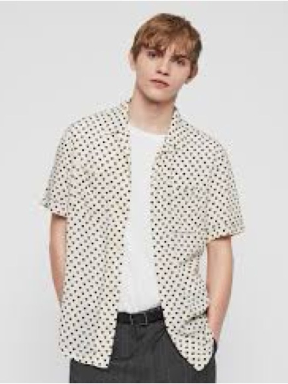 AllSaints Valentine SS Shirt Black Ivory Heart Print Button-Up XL